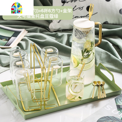 封后凉水壶玻璃可高温大容量 冷水壶套装北欧创意 家用水杯凉白开水壶 FE 金把水壶(送吧勺)+4杯4方勺+小号描金托盘时