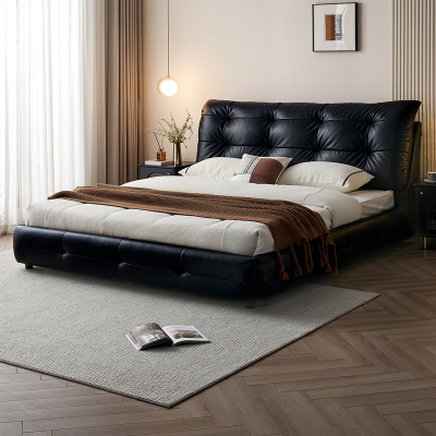 全友家居 真皮艺床意式极简风头层牛皮软包主卧室双人大床