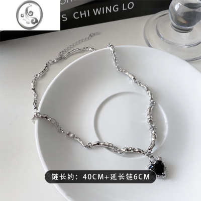 JiMi甜酷辣妹黑色爱心钛钢项链女轻奢高级小众嘻哈颈链网红锁骨链
