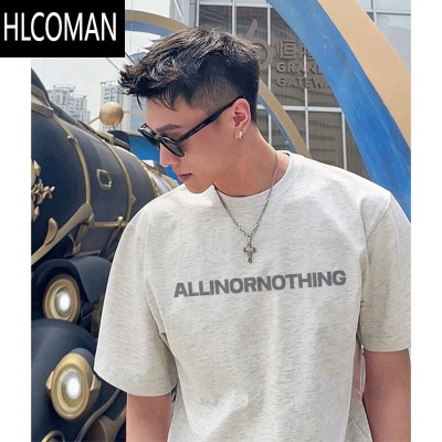 HLCOMAN美式街头痞帅字母短袖T恤男夏季休闲潮牌宽松小领口上衣
