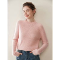 圆领山羊绒衫女抽条显瘦打底毛衣秋冬加厚元宝针套头针织上衣软糯