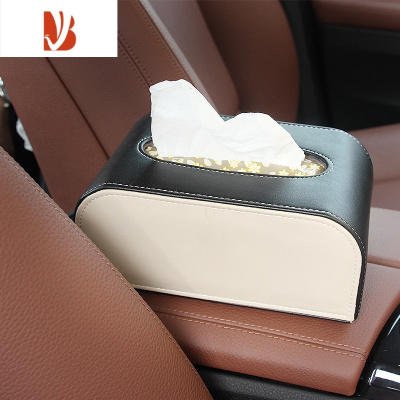 三维工匠车载纸巾盒大容量车用扶手箱绑带汽车内饰品座式创意餐巾抽纸盒套 双色[送防滑垫]