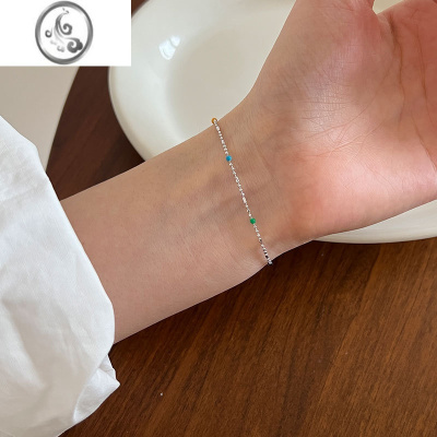 JiMi渡川酱925银银简约精致间隔彩虹豆豆项链女锁骨链脚链手链ins素链