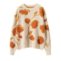 秋冬新款山羊绒衫女花朵毛巾绣毛衣提花设计感小众外穿针织打底衫