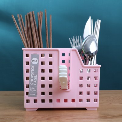 筷子筒筷笼子沥水创意家用厨房多功能放收纳盒的托快子勺子桶架篓 敬平 2616三格粉色+送粘钩两个