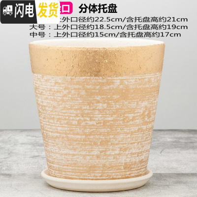 三维工匠花盆菊花盆栽盆多肉花盆陶透气花盆创意花盆陶瓷绿萝盆花盆兰花盆 金色尖脚金口 外直径[约18.5cm]花盆容器