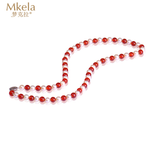 梦克拉Mkela 925银珍珠玛瑙项链 伊人 玉髓项饰圆珠红玛瑙颈饰女款 近圆 淡水珍珠 项链 珍珠 送长辈 项链