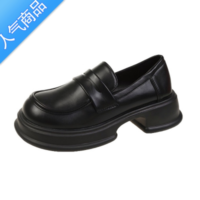 SUNTEK壹梨复古英伦风小皮鞋女厚底2023年新款一脚蹬黑色乐福鞋日系单鞋