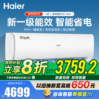 海尔(Haier)家电大挂机空调办公室制冷挂机家用壁挂式客厅空调 雷神者2匹一级KFR-50GW/22KEA81U1