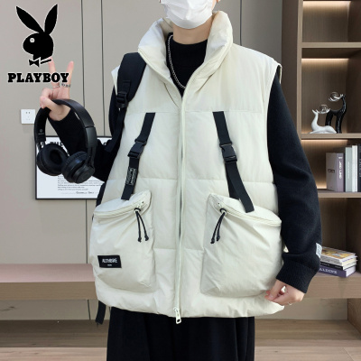 花花公子新款工装马甲男立领大口袋潮流青少年加厚保暖单穿冬季坎肩单穿