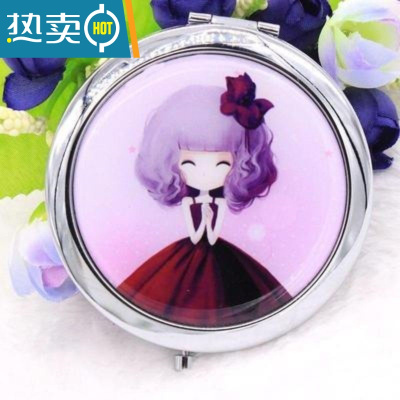 敬平可爱金属化妆镜随身便携美容小镜子折叠创意迷你山水画双面圆镜便携式用镜 15号姑娘#