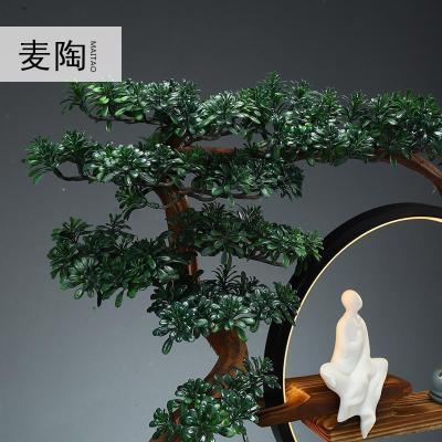 美帮汇中式仿真盆景迎客松绿植物客厅酒店家居玄关装饰品样板间软装摆件