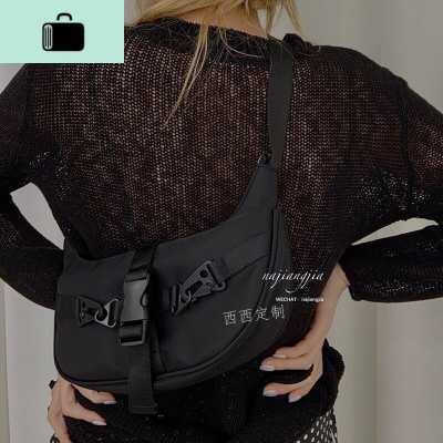 西西家//自制韩国小众设计百搭尼龙布腋下包法棍包女斜挎包NEW LAKE 黑色[黑色装饰版本]收藏先发女士单肩包