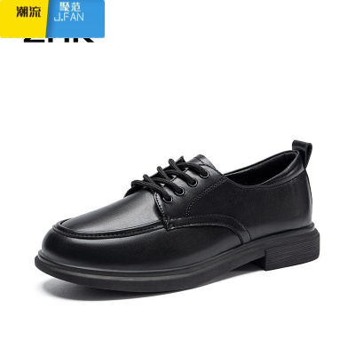 聚范乐福鞋女软底黑色小皮鞋2024春季新款百搭系带复古英伦风单鞋子秋