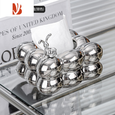 三维工匠轻奢纸巾盒家用客厅茶几纸抽盒桌面高颜值创意抽纸盒餐巾纸盒 (三颗球)泡泡纸巾盒(银色)+兔子装饰(送粉色蝴蝶结)