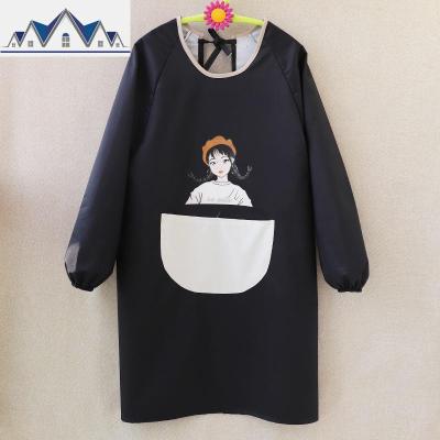 防水防油厨房围裙女时尚可爱日系家务有袖长袖家用男工作大人罩衣 三维工匠