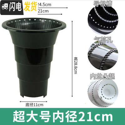 三维工匠透明兰花专用盆高透气双层控根塑料超紫砂陶瓷沥水罩兰花盆 口径21cm黑色兰花内盆[气剪孔] 中等花盆容器