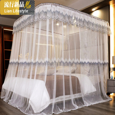 新款蚊帐1.8m床1.5m2米家用落地u型导轨欧式宫廷公主风加密加厚 三维工匠