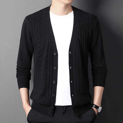 免费退换秋冬新款100%纯羊毛绒加厚开衫中年男士V领外套系扣毛衣口袋山羊绒不褪色保暖舒适全羊毛新品特价大牌同款