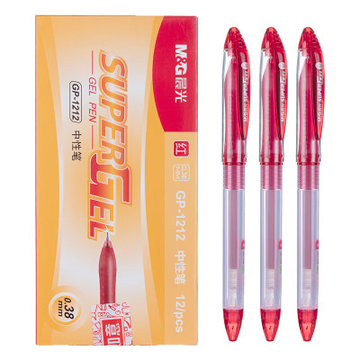 晨光 M&G 拔帽中性笔 GP-1212 0.38mm (红色) 12支/盒盒