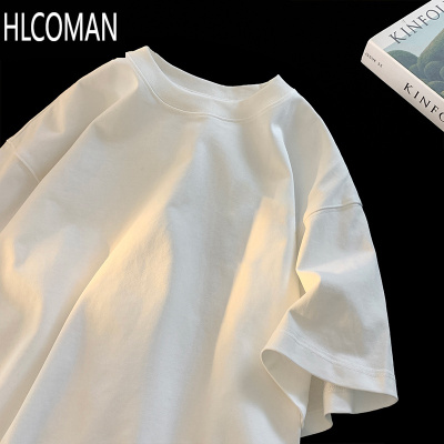 HLCOMAN美式简约纯色短袖T恤男2025夏夏季青少年潮流ins百搭宽松圆领半袖