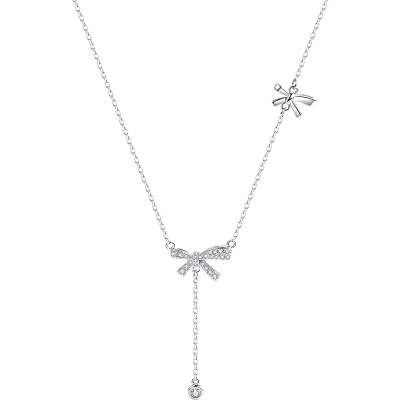 925纯银蝴蝶结吊坠闪亮项链女流苏锁骨链2025年新款潮配饰送女朋友老婆情人节七夕生日礼物