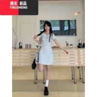 YIBUSHENG橘子树在哪儿法式褶皱收腰系带连衣裙女季修身显瘦气质短款裙子