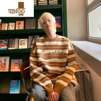 YANXU条纹圆领套头毛衣男款新款潮牌设计感针织衫百搭宽松上衣服