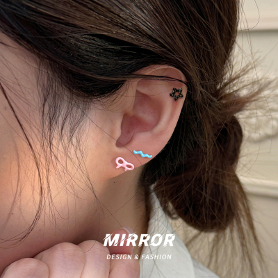 999纯银多巴胺蝴蝶结星星波浪耳钉女耳环耳饰简约时尚学生送女朋友老婆情人节七夕生日礼物