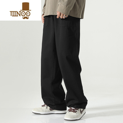 YANXU工装裤子男款夏季美式复古阔腿日系休闲卡其色宽松直筒加长裤