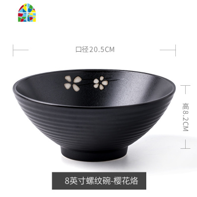 日式拉面碗陶瓷汤碗 大号 家用吃面碗牛肉面碗斗笠碗螺纹碗 FENGHOU 8英寸螺纹碗套装鱼纹-2只装