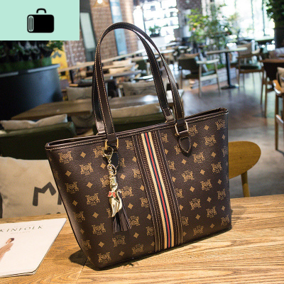 时尚包包女2020新款春夏女包大容量百搭大气印花托特包单肩手提包NEW LAKE 咖啡色