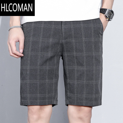 HLCOMAN2025新款男裤子英伦五分裤男士休闲短裤时尚潮流5分格子中裤 外穿