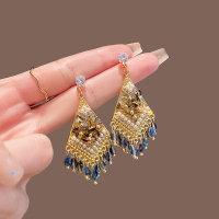 民族风水晶流苏耳环小众波西米亚度假风耳坠高级感独特纯银针耳饰送女朋友老婆情人节七夕生日礼物