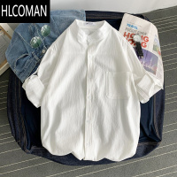 HLCOMAN亚麻衬衫男短袖衬衣宽松男装中国风夏季棉麻男士纯色简约cec上衣