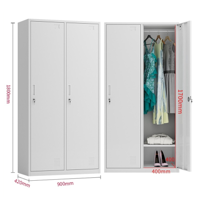 易企采 钢制加厚二门衣柜 员工更衣柜 储物柜 学生宿舍带锁储物柜 浴室衣柜 健身房存包柜 铁皮柜