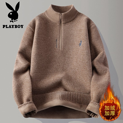 花花公子新款高品质[新款]2025年冬半高拉链领针织毛衣男