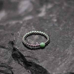 福翠 圆珠纯银指环简约个性银饰尾戒戒指镶嵌天然翡翠三色可以选送女朋友老婆情人节七夕生日礼物