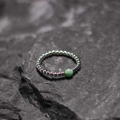 福翠 圆珠纯银指环简约个性银饰尾戒戒指镶嵌天然翡翠三色可以选送女朋友老婆情人节七夕生日礼物