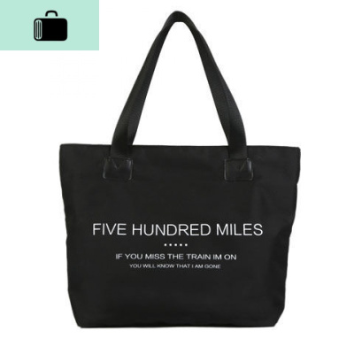 19韩版潮流字母印花尼龙休闲女士单肩手提包超轻购物袋大容量防水NEW LAKE 黑色