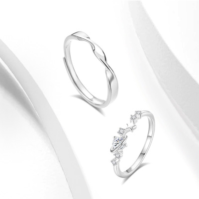 莫比乌斯星球情侣对戒999纯银韩版微镶开口食指戒小众设计ins指环送女朋友老婆情人节七夕生日礼物