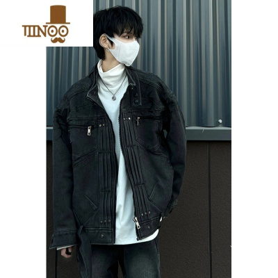 YANXUins嘻哈美式复古做旧设计感牛仔外套男 秋季休闲百搭情侣装夹克潮