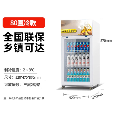 超市饮料冷藏展示柜柜立式商用冰箱单门保鲜柜双门啤酒柜饭店冰柜 纯白80直冷款