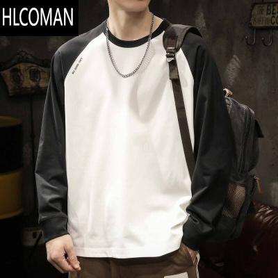 HLCOMAN美式拼色插肩袖卫衣男ins潮牌秋季日系圆领打底衫宽松大码长袖t恤