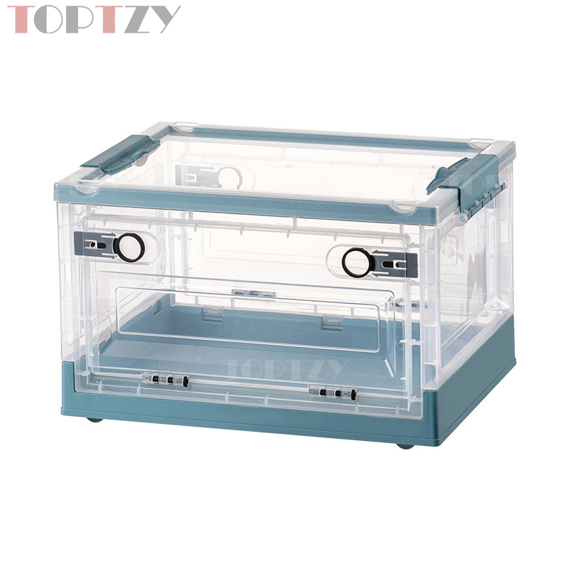 toptzy TZ5071716 户外便携透明折叠箱家用衣物防尘储物柜 透明配蓝色 390*290*240