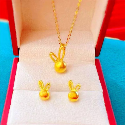 新款兔年本命年镀金小兔子耳钉女越南沙金仿黄金色耳饰防过敏饰品送女朋友老婆情人节七夕生日礼物