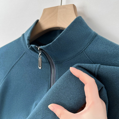 双面真德绒男士卫衣秋冬新款立领半拉链长袖保暖打底衫男