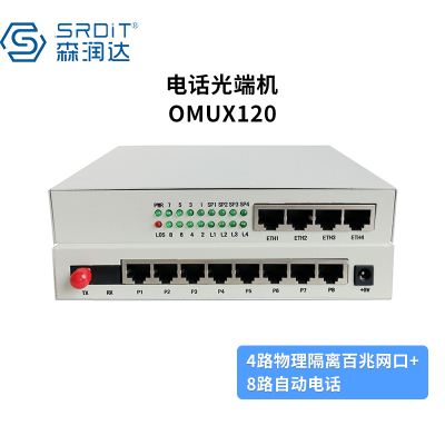 森润达SRDIT 综合业务光端机OMUX120多业务PCM复用器E1口2M口物理隔离百兆以太网磁石 i4F8P
