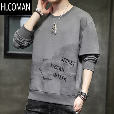 HLCOMAN款男士卫衣2024秋季新款男生圆领百搭休闲打底t恤长袖上衣潮