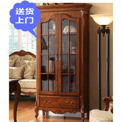 森美人美式实木带玻璃两书柜落地置物架书架欧式学生书橱书房自由组合